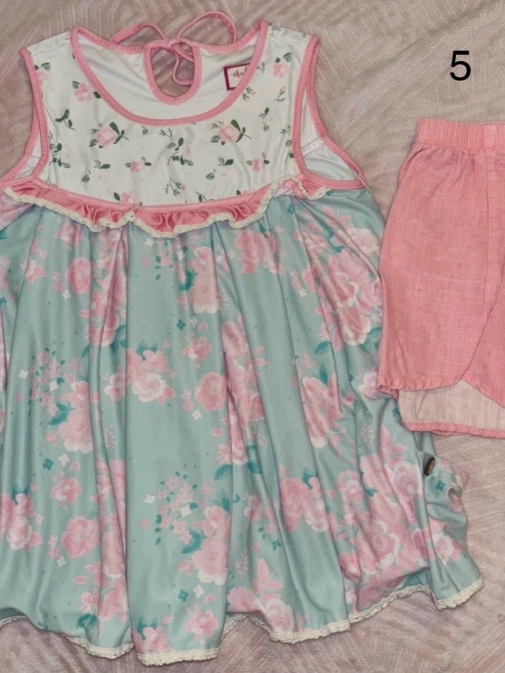 Girls Floral Pink & Mint Nightgown Pajama Set - Brand: child tag unclear